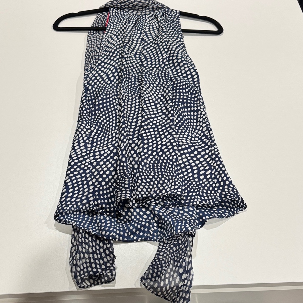 Diane Von Furstenberg Navy and White Sleeveless Polka Dot Blouse